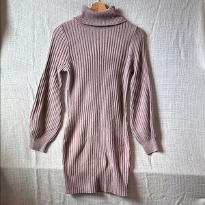 Women's Ribbed Turtleneck Sweater Dress - Pink